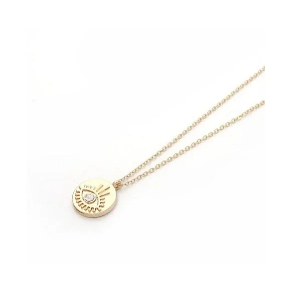 Gold + Rhinestone Eye Pendant Necklace - Picture 3 of 4